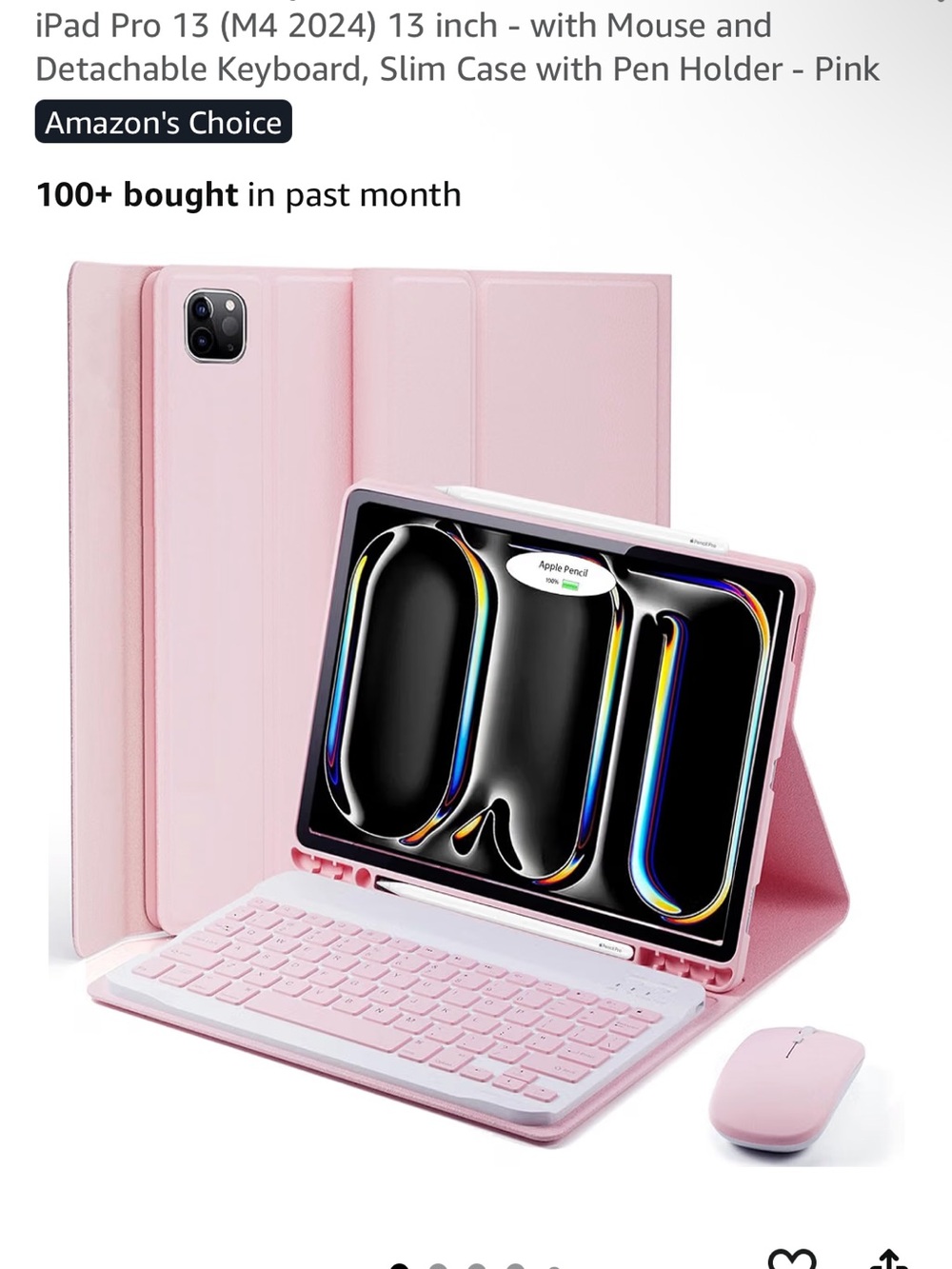 Pink Tablet Case with Detachable Keyboard, Mouse and Pen Holder